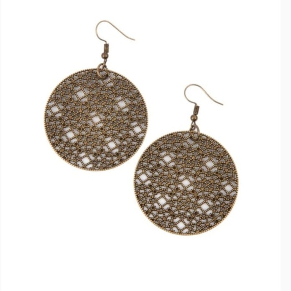 Metallic Mosaic Brass Earring Dangling Paparazzi Brass Filigree Circle Jewelry